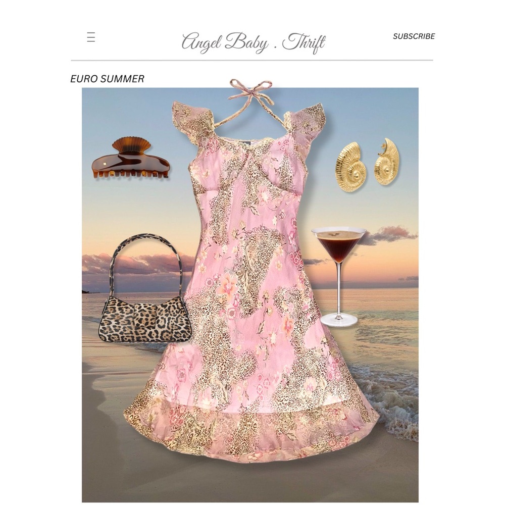 *SOLD* Vintage Y2K Cottage Whimsical Mermaid Summer Pink Leopard Lace Silk Dress